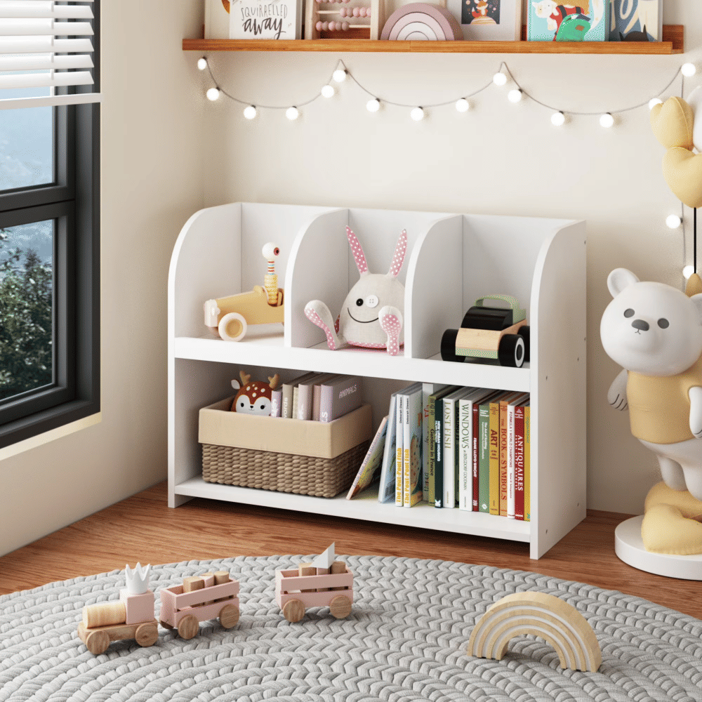 Kids Bookcase,Storage Book Shelf,Storage Display,Toy Organize with 4 Compartments for Living Room,Playroom,White (Shipment from Walmart)