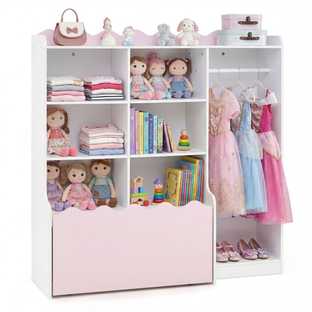 Kids Clothing Rack with Storage Cubes & Rolling Drawer Multifunctional Children Wardrobe Organizer