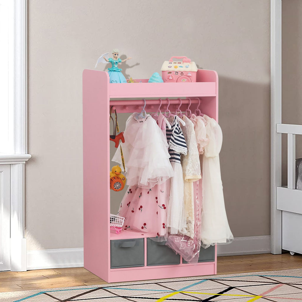 Kids Costume Organizer, Costume Rack, Kids Armoire, Open Hanging Armoire Closet with Mirror-PINK