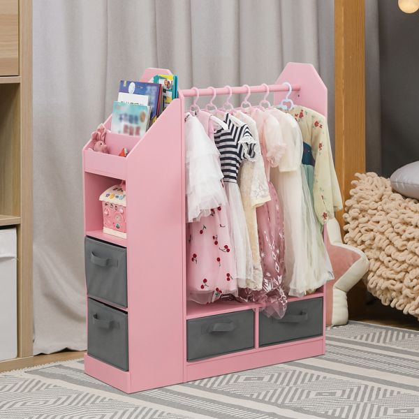 Kids Costume Organizer, Costume Rack, Kids Armoire, Open Hanging Armoire Closet with Mirror-PINK