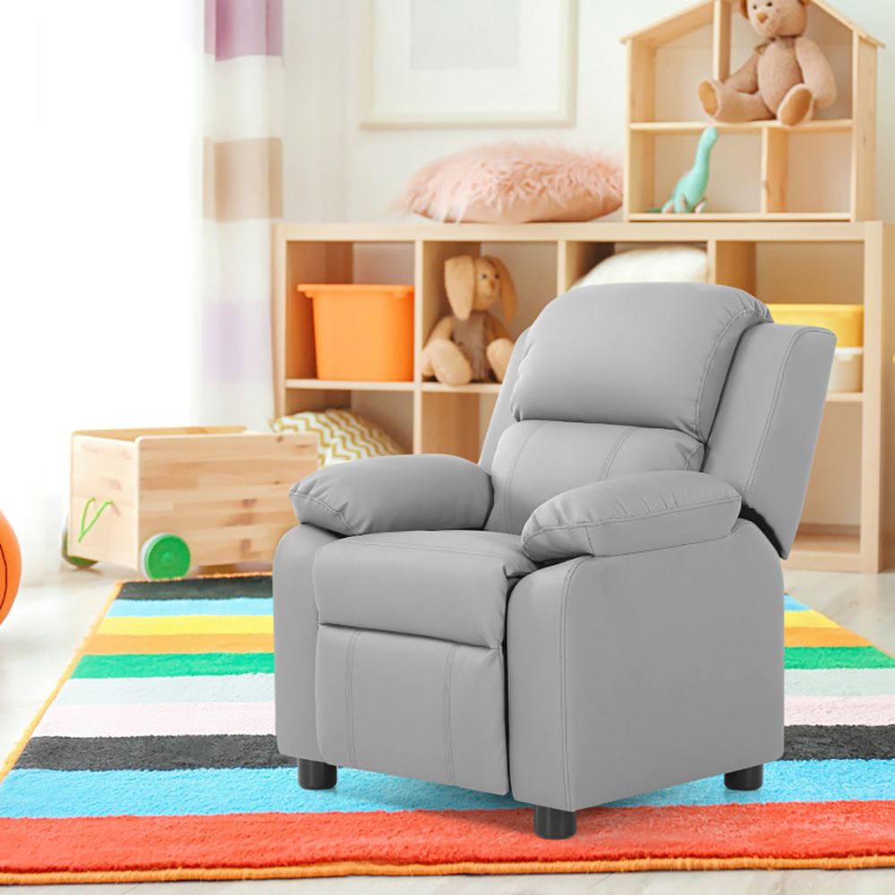 Kids Deluxe Headrest Recliner Sofa Chair with Storage Arms