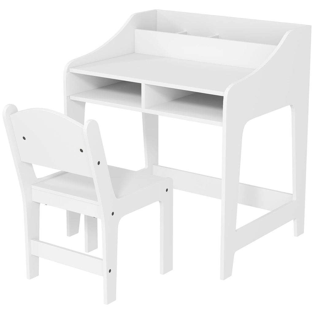 Kids Desk and Chair Set with Storage and Shelves, for Bedroom & Study Room, Gift for 3-8 Years Old, White