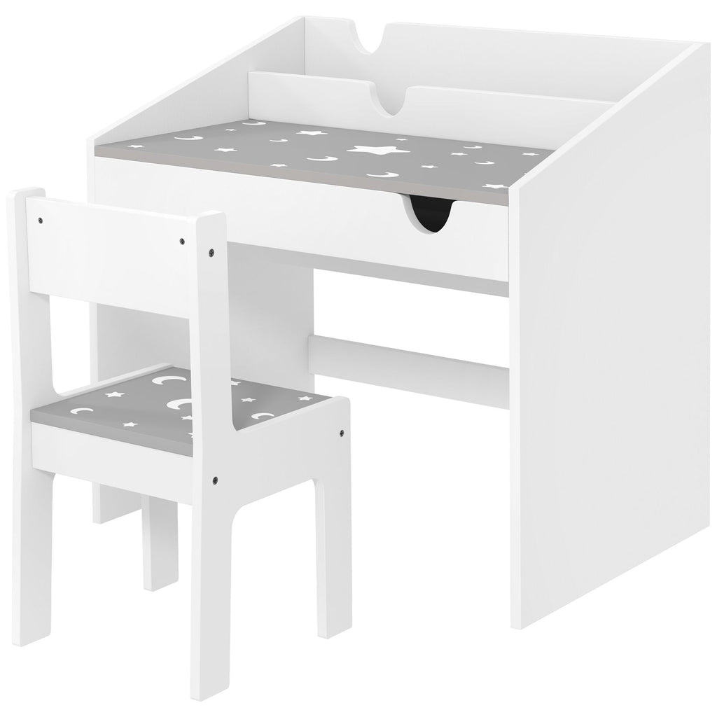 Kids Desk and Chair Set with Storage Drawer, Kids Desk with Tabletop Organizer, Aged 3-6 Years, Gray