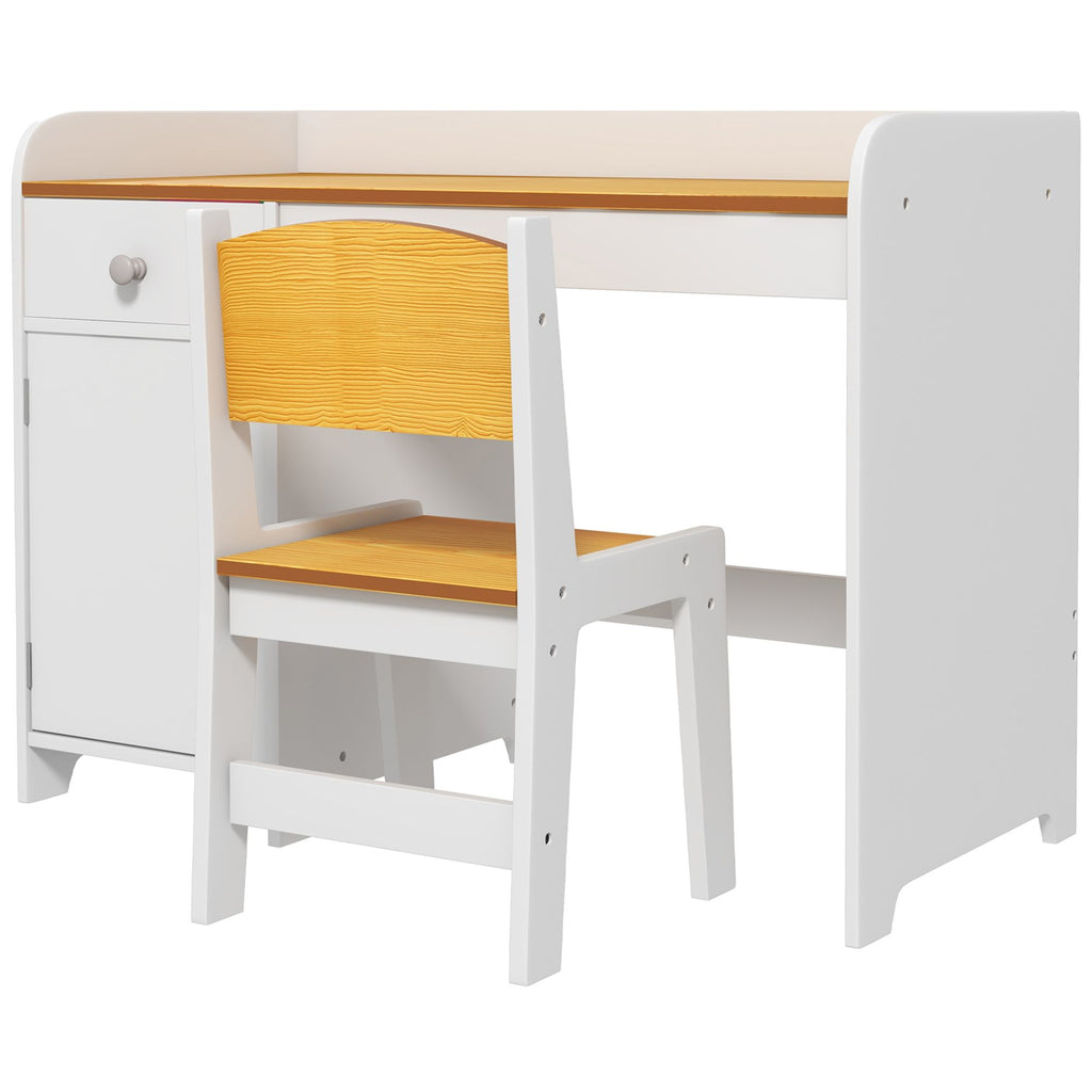 Kids Desk and Chair Set with Storage, White Study Desk for School, Student Writing Desk