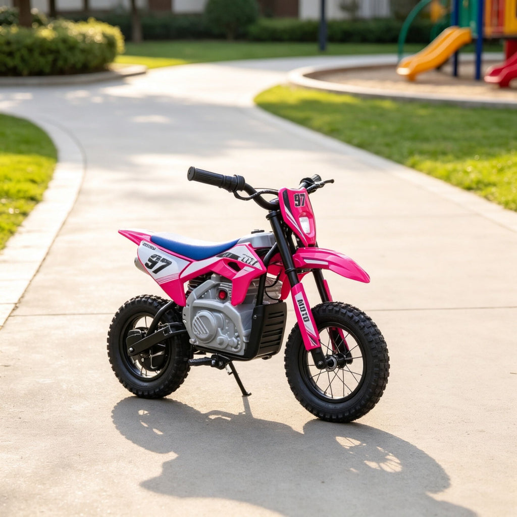 Kids Electric Dirt Bike 36V with Brushless Motor Up to 9.9 MPH Inflatable Tires Rear Suspension ,Pink