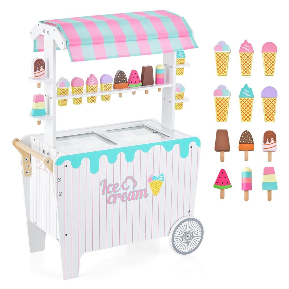 Kids Ice Cream Cart Playset with Display Rack and Accessories