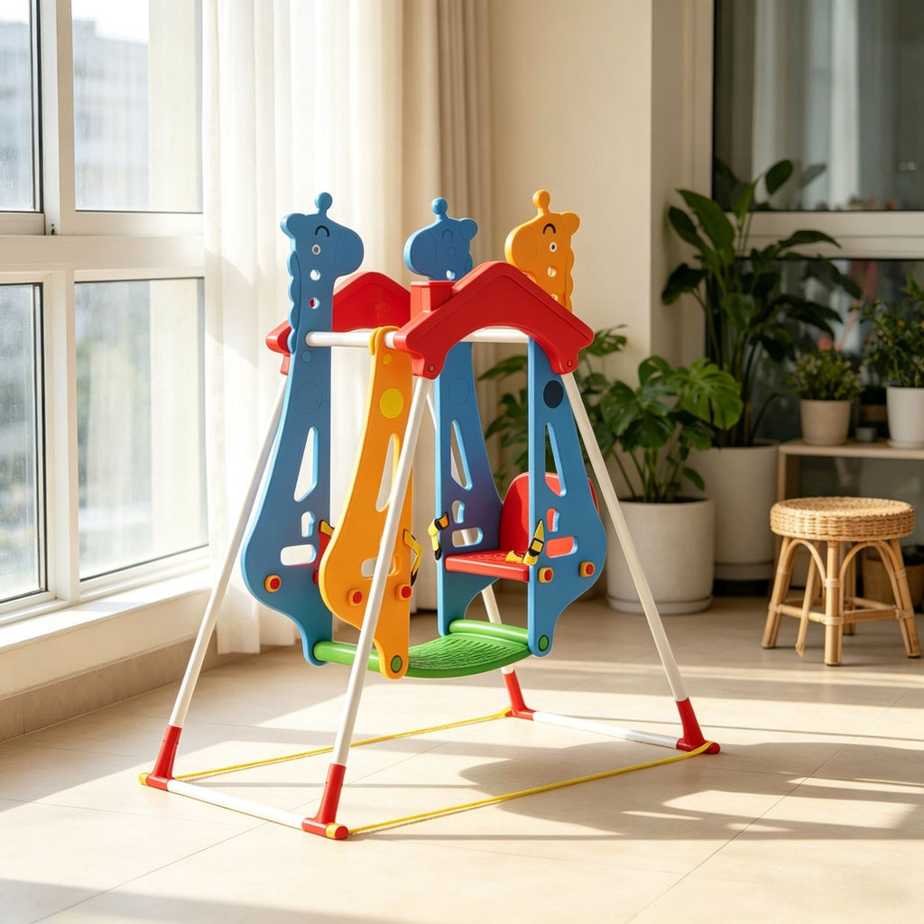 Kids Indoor Double Seats Swing with Safety Belts, for 3-5Y Kids Vestibular Balance Training in Play Room & Living Room