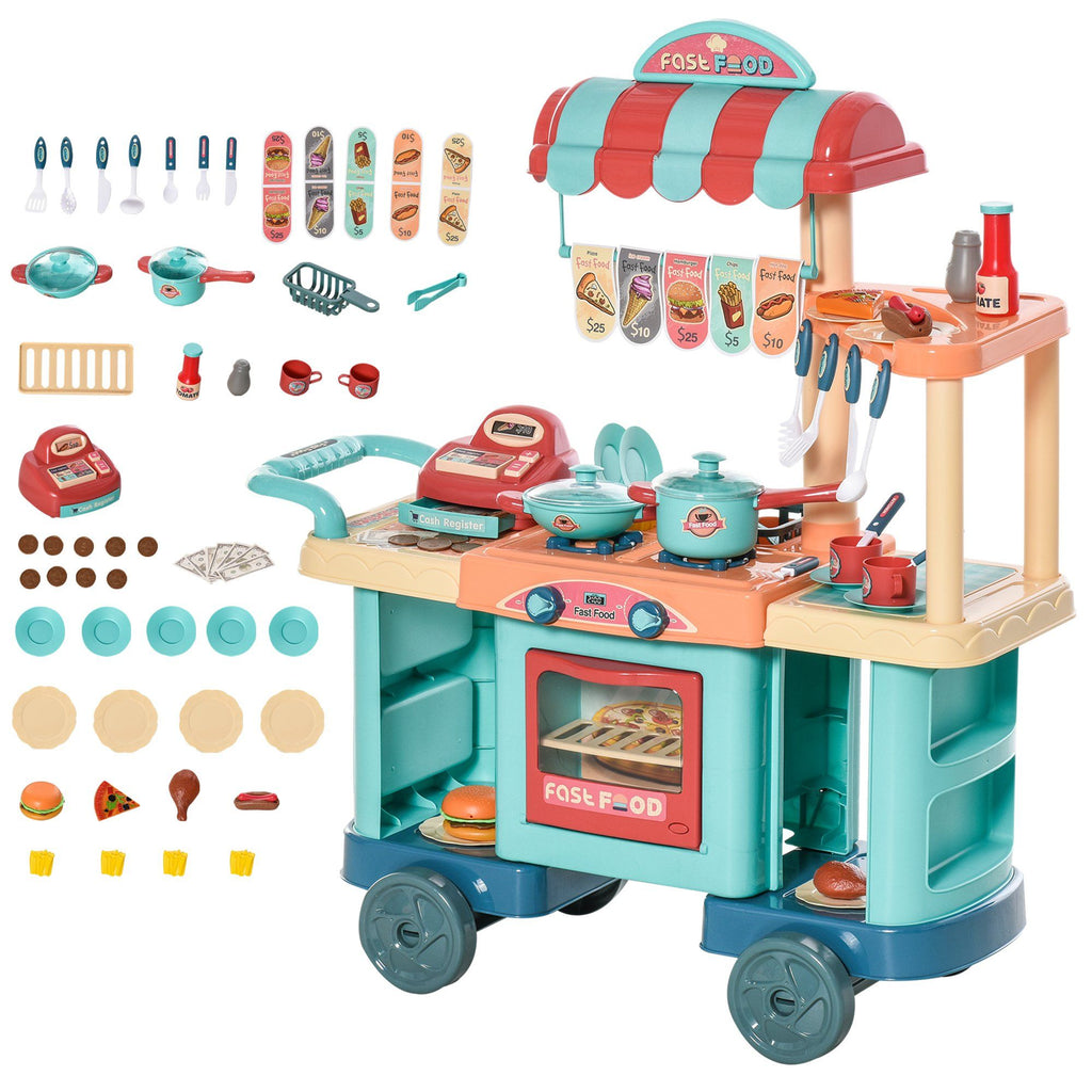 Kids Kitchen Food Stand with Play Food, Cashier Register, Accessories Ages 3-6