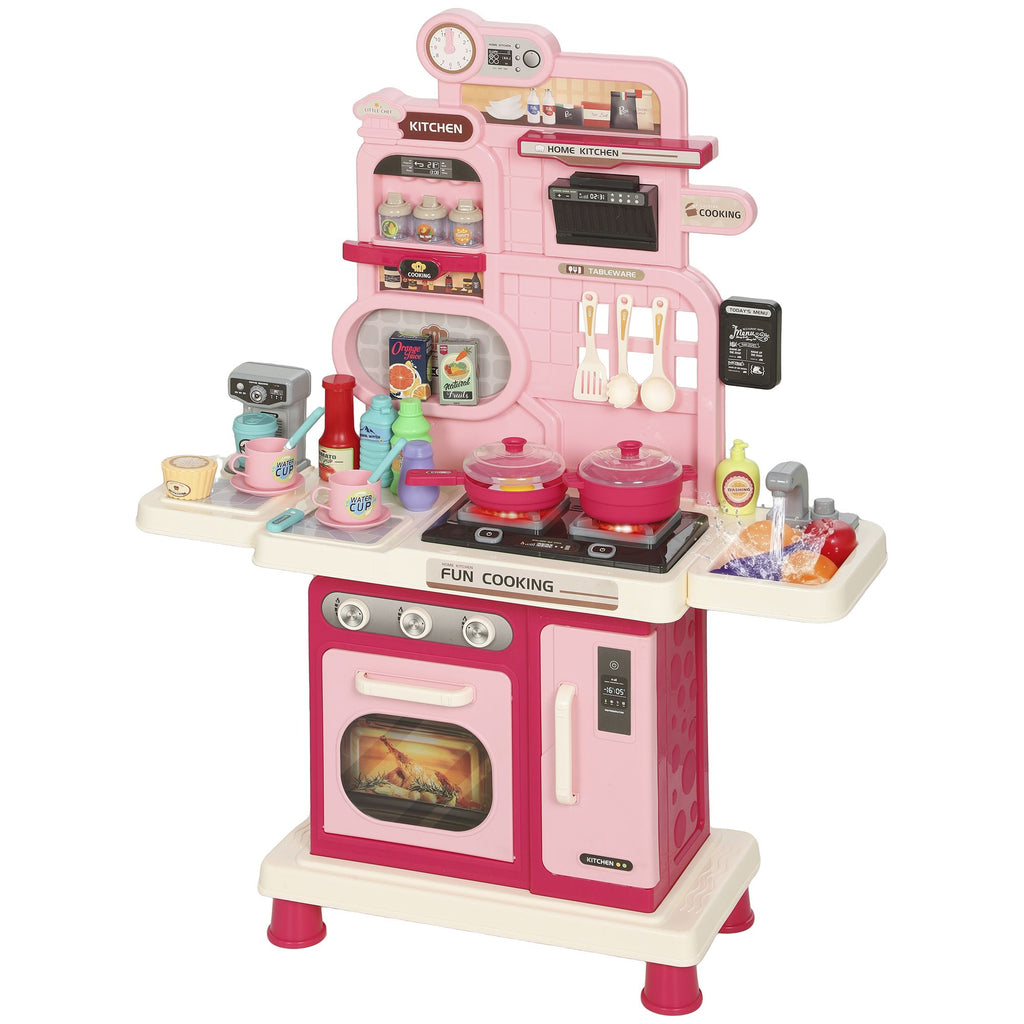 Kids Kitchen Playset, Play Kitchen with Lights, Sounds, Circulating Water Sink, Storage, 33 PCS for 3-6 Years, Pink