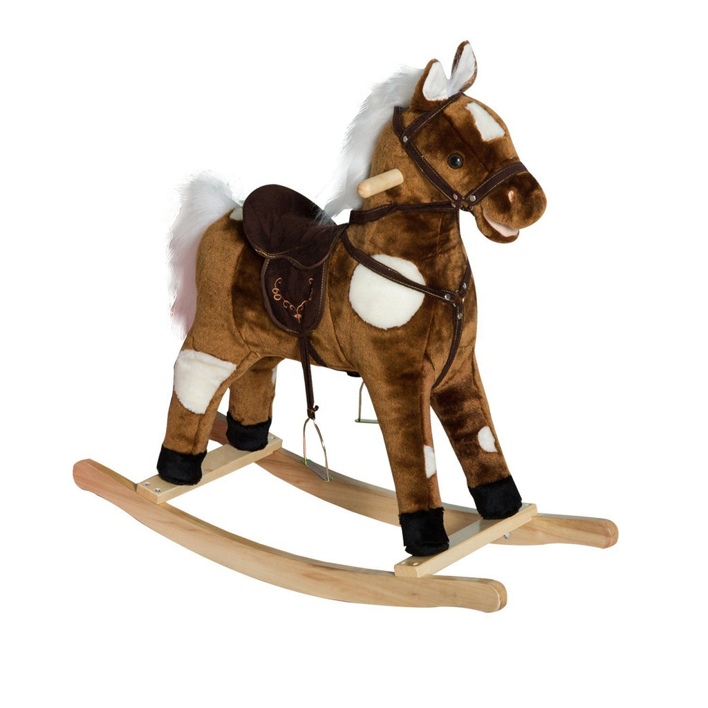 Kids Metal Plush Rocking Horse with Nursery Rhyme Music, Soothing & Entertaining Rocker for Boys & Girls, Dark Brown