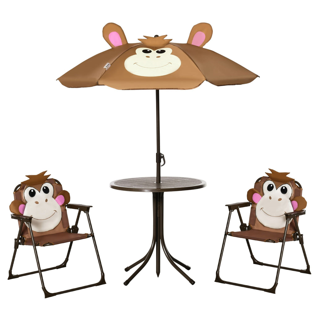 Kids Outdoor Table & Chair Set, Folding Garden Furniture with Adjustable Umbrella for Patio, Fun & Durable, 3-6 Years