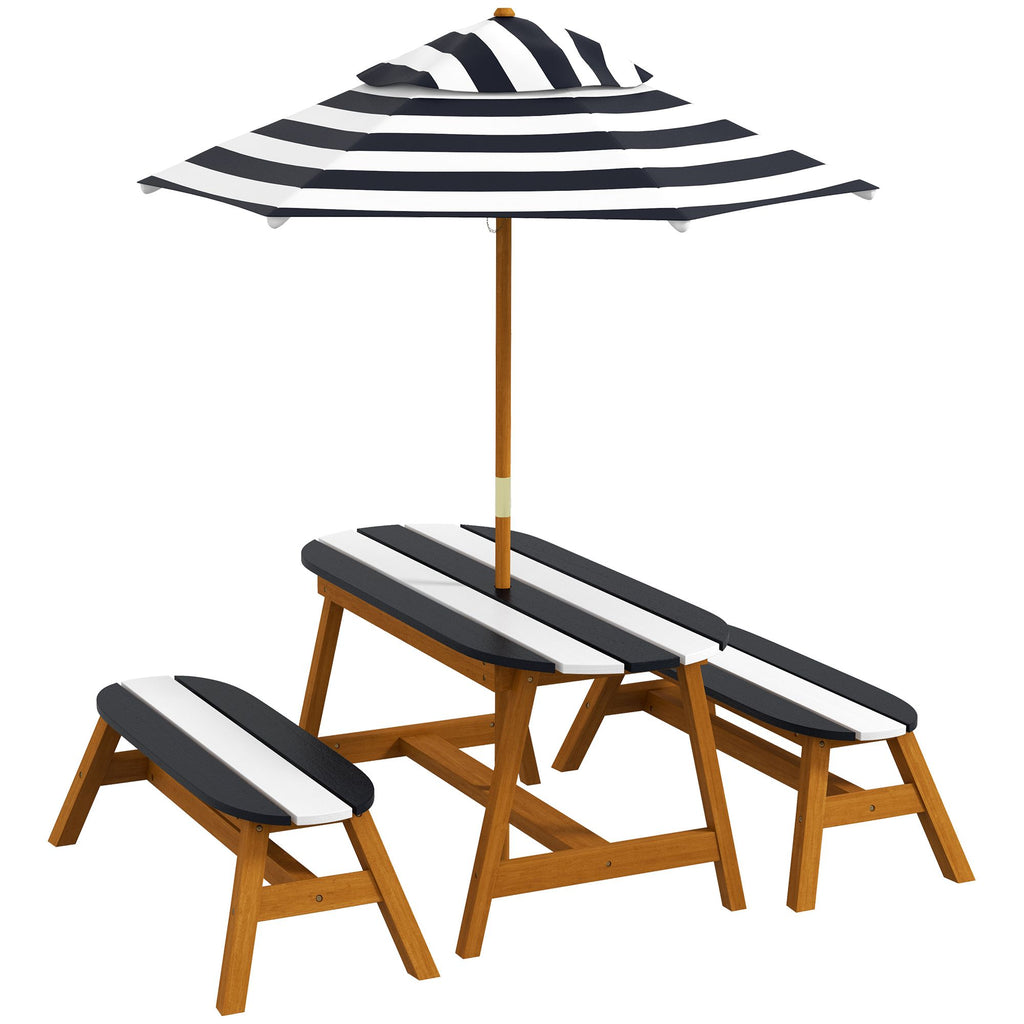 Kids Outdoor Wooden Table & Chair Set with Umbrella, Seating for 4, Ages 3-8