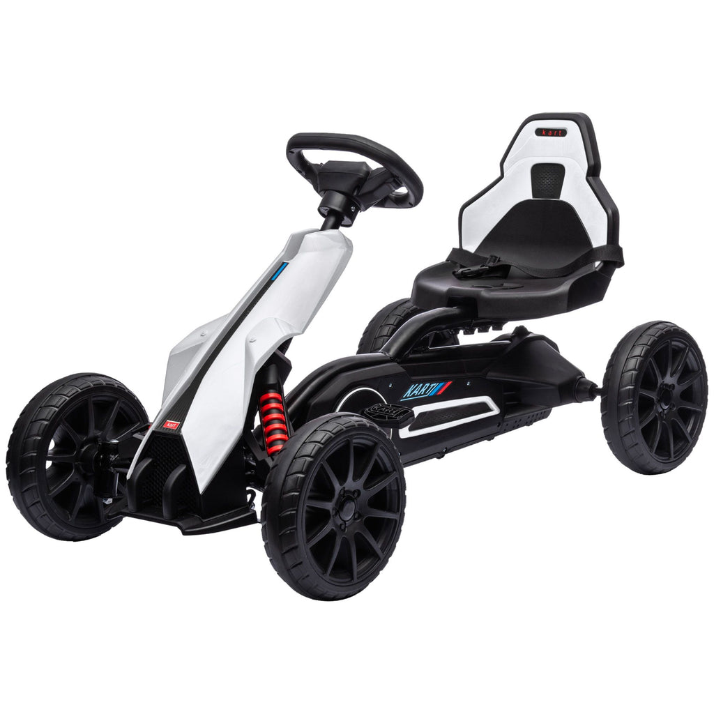 Kids Pedal Go Kart Outdoor Ride-on Toy with Adjustable Seat Swing Axle Handbrake White for Boys and Girls 3-8 Years