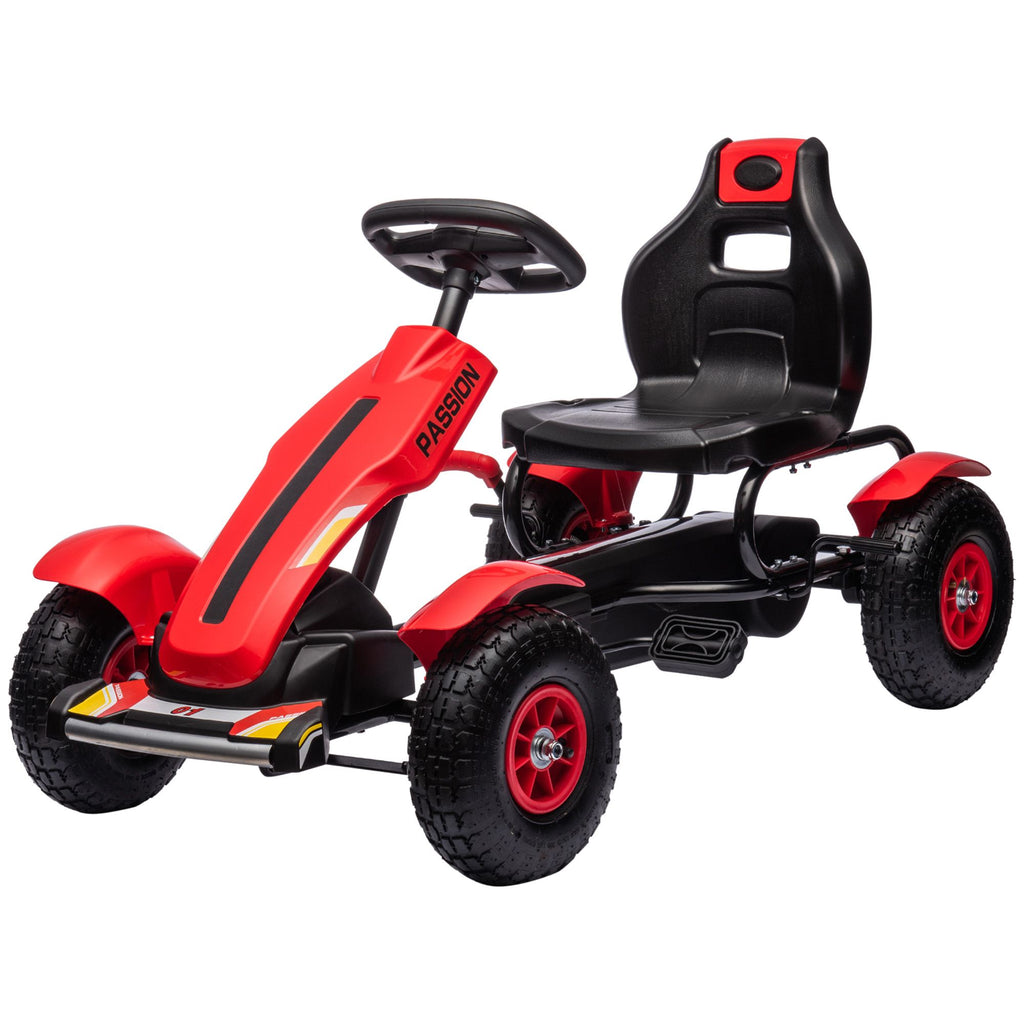 Kids Pedal Go Kart W/ Adjustable Seat, Rubber Wheels, Red