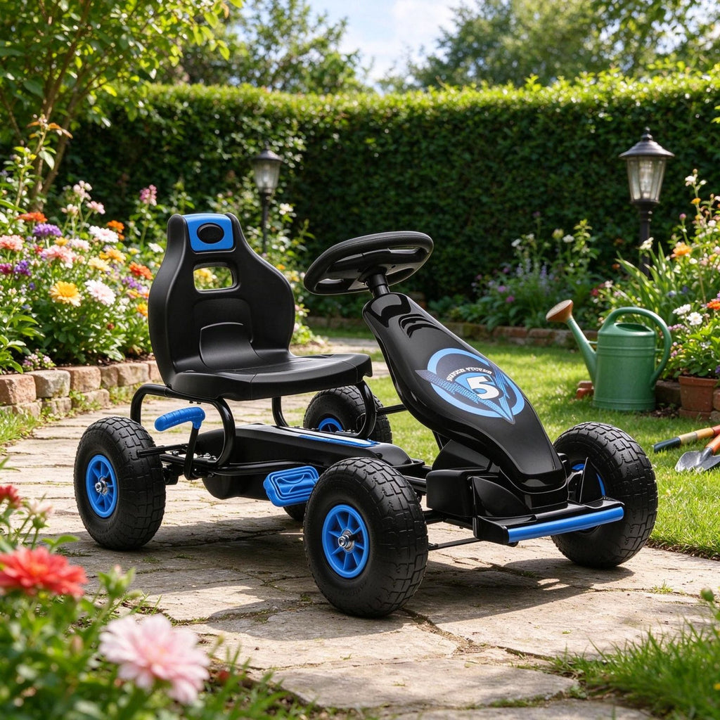 Kids Pedal Go Kart with Ergonomic Comfort, Outdoor Ride-on Car with Tough Wear-Resistant Tread for Ages 5-12, Blue