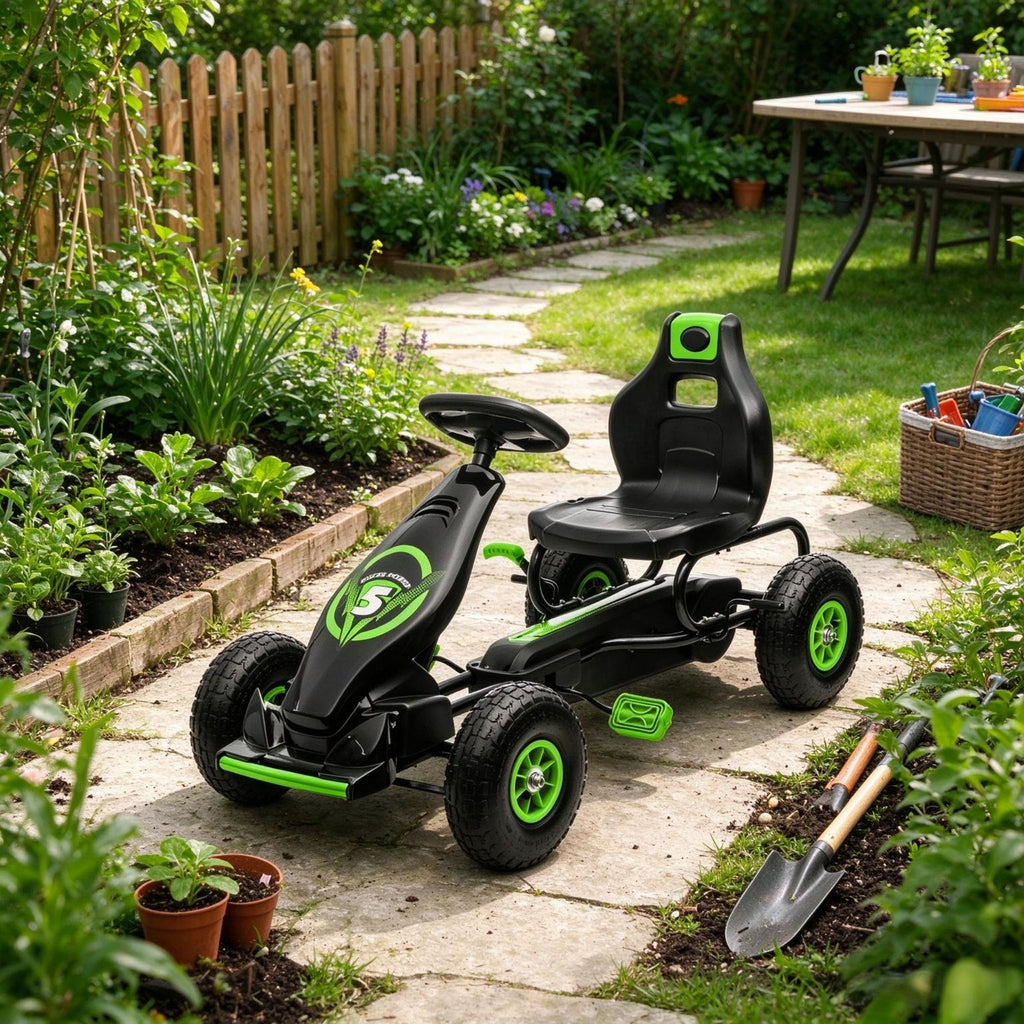 Kids Pedal Go Kart with Ergonomic Comfort, Outdoor Ride-on Car with Tough Wear-Resistant Tread for Ages 5-12, Green