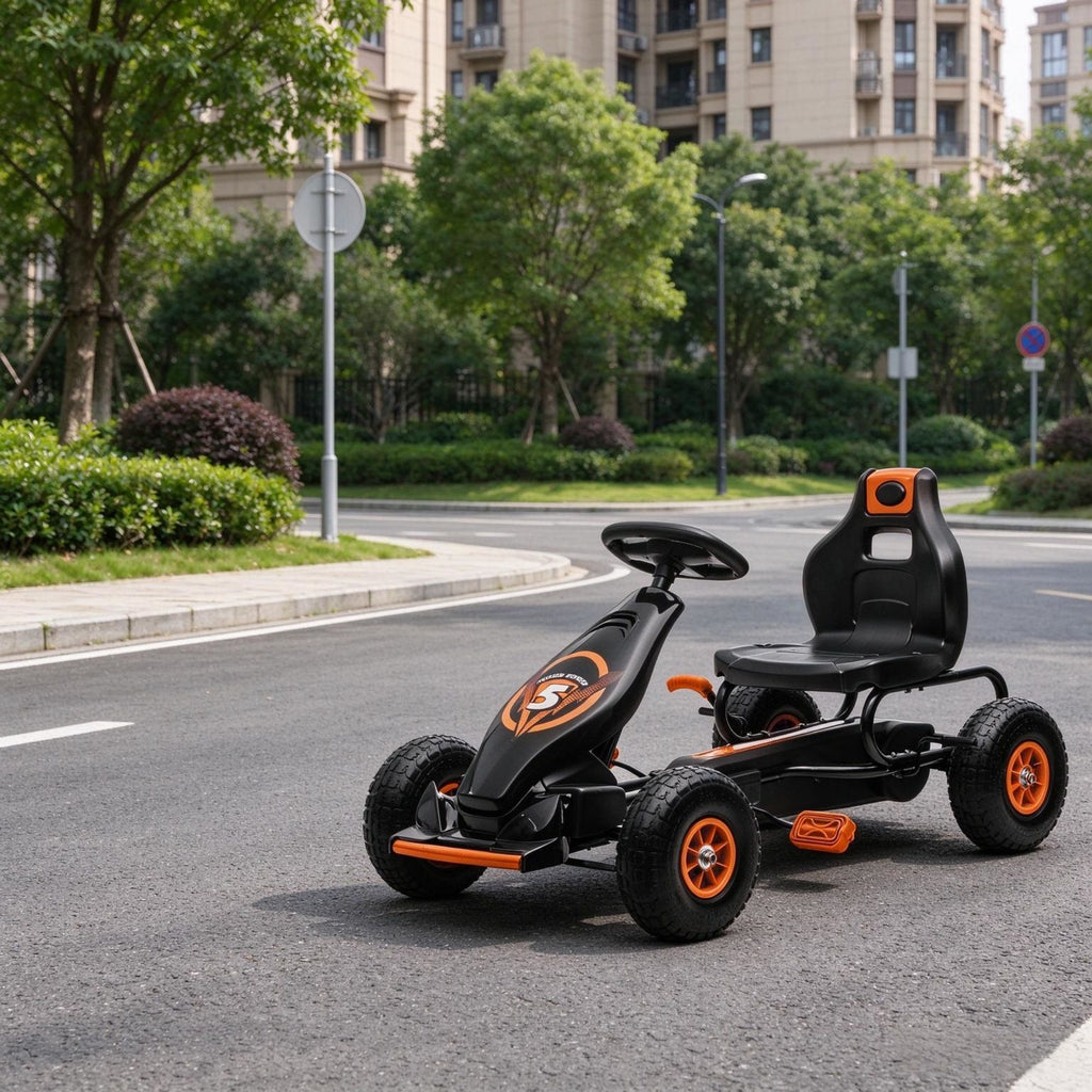 Kids Pedal Go Kart with Ergonomic Comfort, Outdoor Ride-on Car with Tough Wear-Resistant Tread for Ages 5-12, Orange