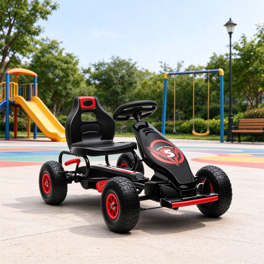 Kids Pedal Go Kart with Ergonomic Comfort, Outdoor Ride-on Car with Tough Wear-Resistant Tread for Ages 5-12, Red