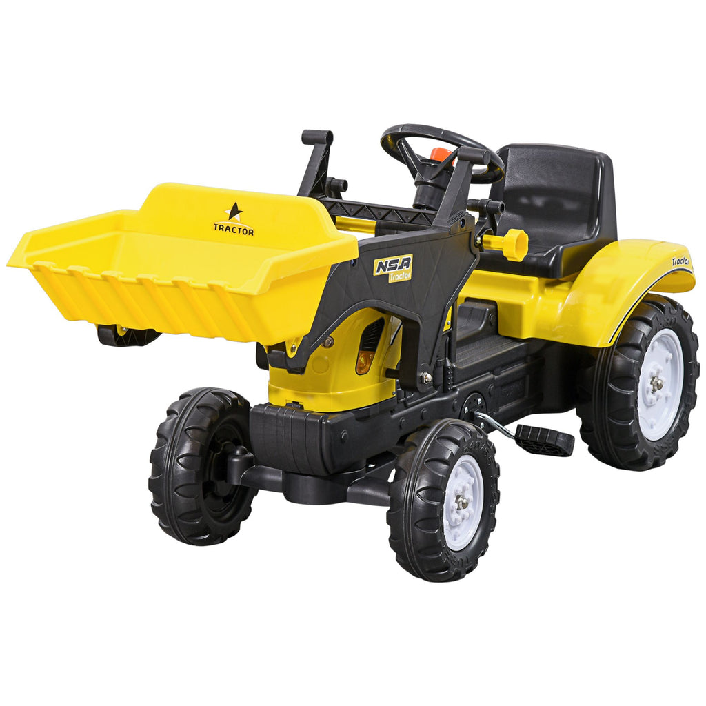 Kids Pedal Go Kart with Front Loader Digger, Bright Yellow, Outdoor Play Toy for Ages 3+