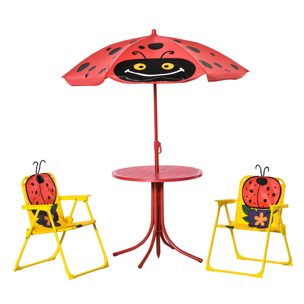 Kids Picnic Table & Chair Set, Folding Outdoor Furniture for Patio & Backyard with Height-Adjustable Umbrella, Durable