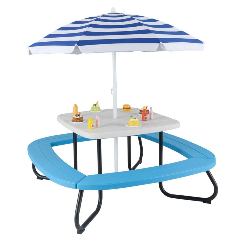 Kids Picnic Table Outdoor Activity Table With Umbrella -White
