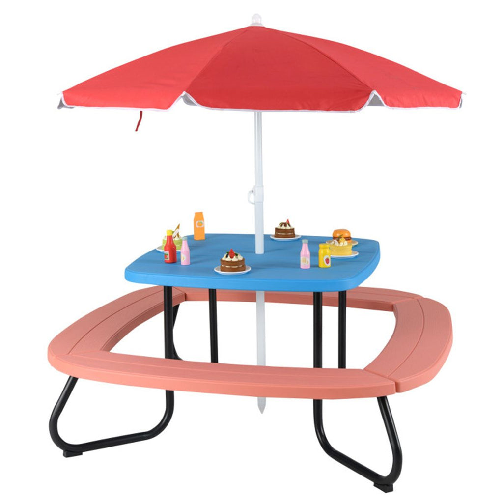 Kids Picnic Table Outdoor Activity Table With Umbrella