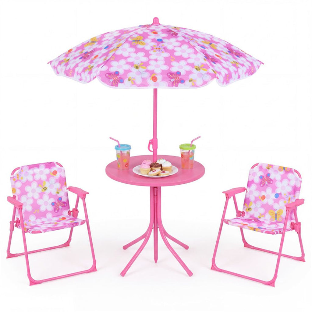 Kids Picnic Table Set with Adjustable Umbrella 3PCS Outdoor Furniture for Ages 3-6