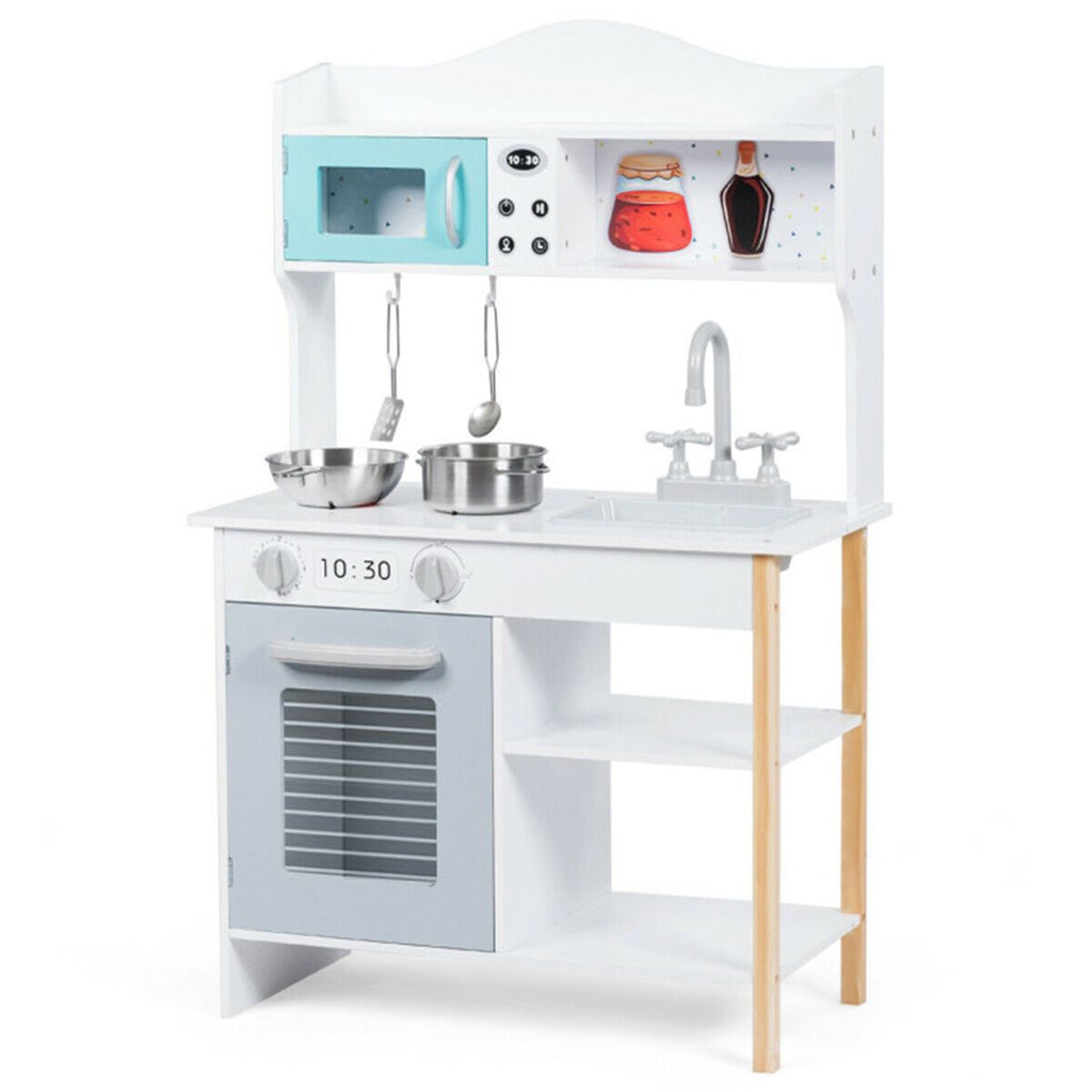 Kids Pretend Play Kitchen Set Realistic Cooking Toy with Sink & Accessories