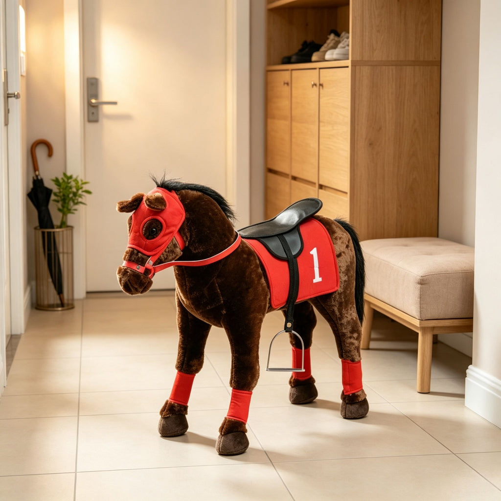 Kids Ride on Horse Toy Age 3-8 Press to Neigh, Equipped with Saddle & Stirrups