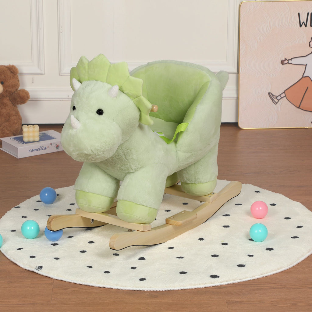 Kids Ride-On Rocking Horse Toy with Lullaby Song,Dinosaur Rocking Toy with Hand Puppets and Safety Belt For Children 1-3 Years, Soft Plush Fabric ,Green,CPC Certified