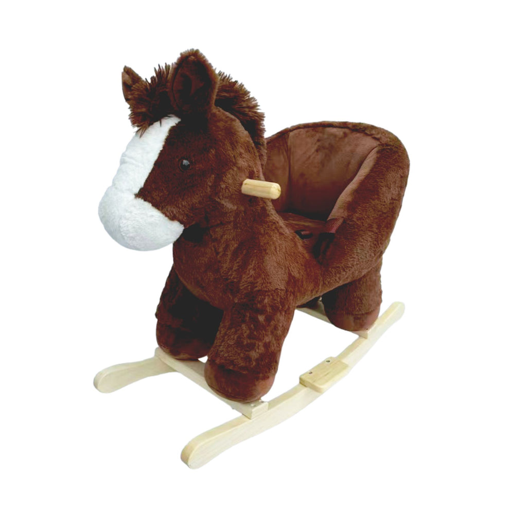 Kids Ride-On Rocking Horse Toy with Lullaby Song,Horse Rocking Toy with Hand Puppets and Safety Belt For Children 1-3 Years,Soft Plush Fabric,Brown