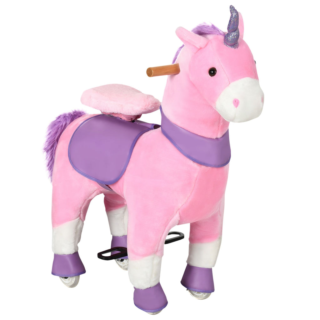 Kids Ride On Unicorn Walking Horse, Mechanical Pony Toy with Wheels, Gift for 3-6 Years Girls Boys, Pink