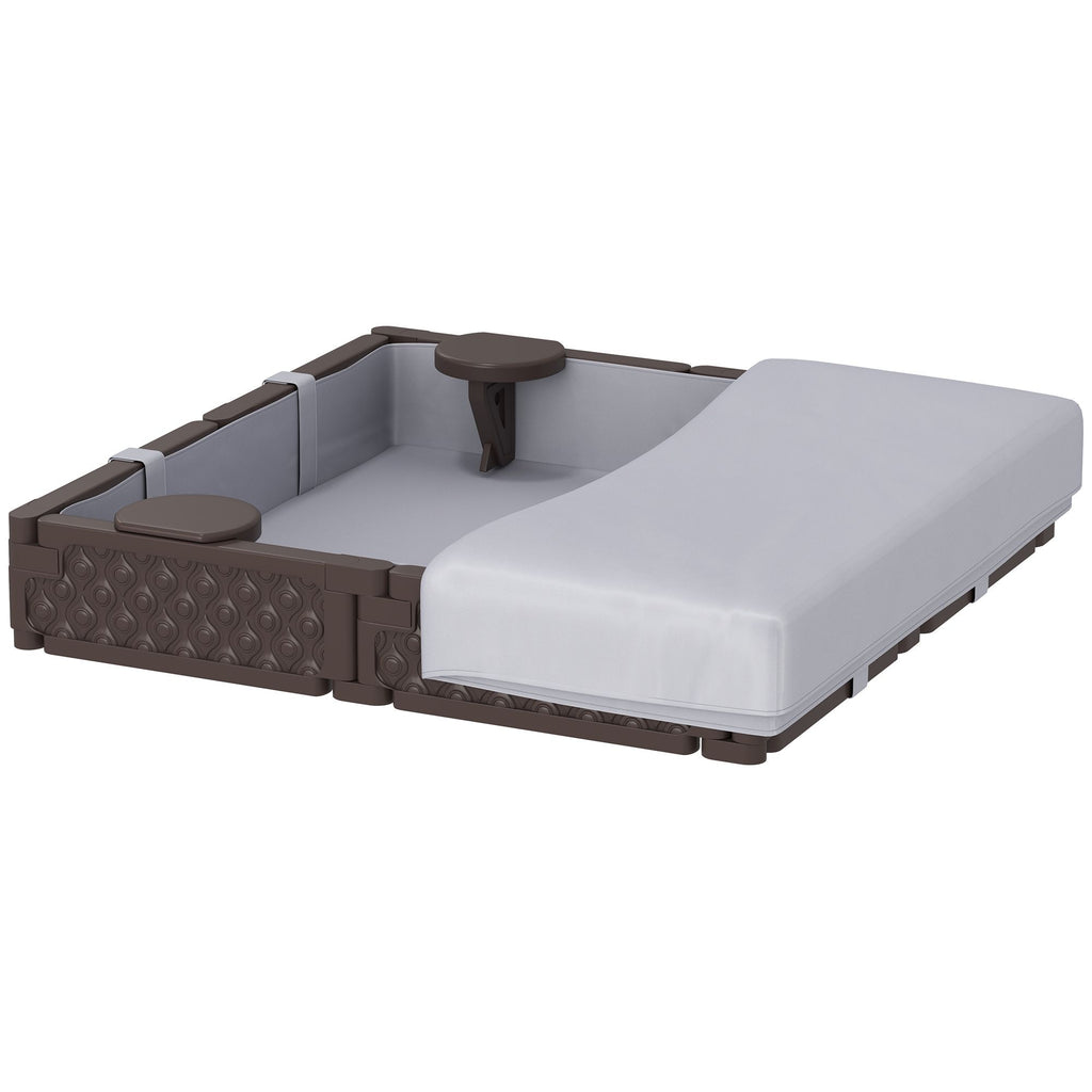 Kids Sandbox with Cover, 4 Corner Seats, Bottom Liner for Backyard, Garden, Outdoor, 47" x 47" x 9", Dark Brown