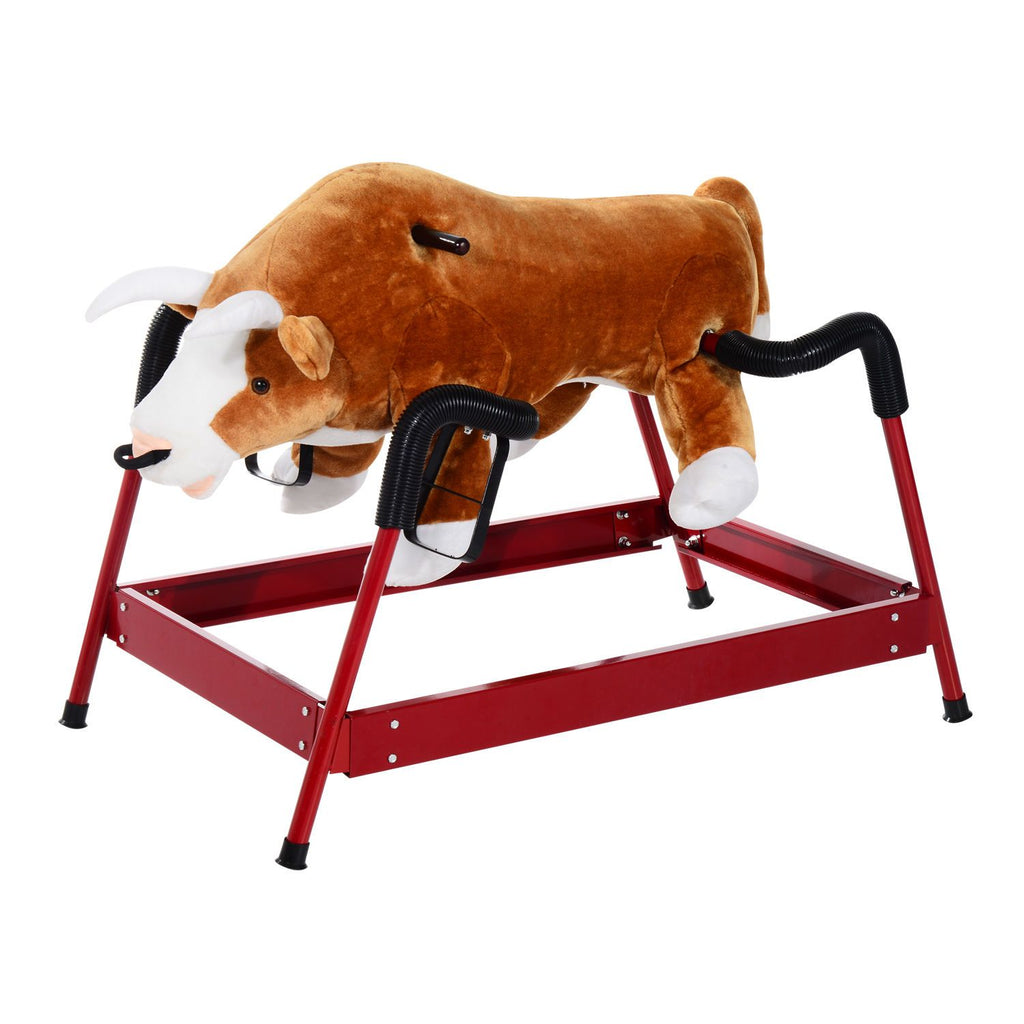 Kids Spring Rocking Horse, Rocking Rodeo Bull Ride On Rocking Horse with Realistic Sounds and Soft Plush Fabric, for Kids Over 3, Brown