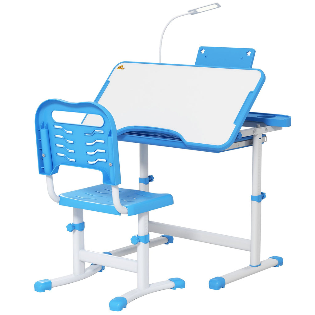 Kids Table and Chair Set with USB Light, Storage Drawer, Blue