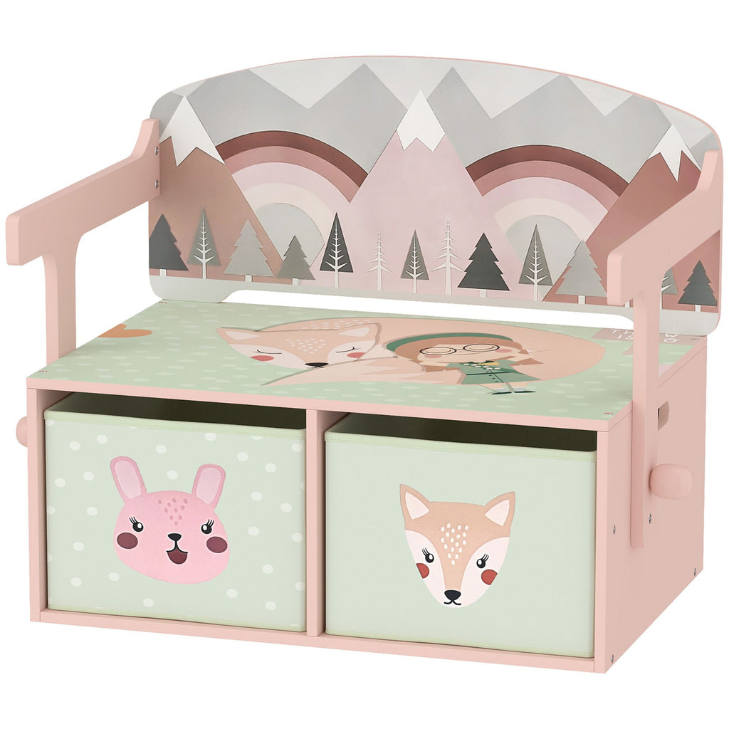 Kids Toy Box Chest, 3-in-1 Convertible Storage Chest with 2 Non-Woven Drawers for Bedroom, Kids Room for Ages 3-6, Pink
