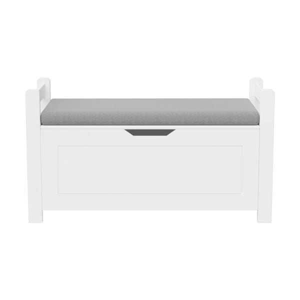 Kids Toy Box Chest, White Toy Box for Boys Girls, Large Storage Cabinet with Cushion Seat Bench/Flip-Top Lid/Safety Hinge, Toy Storage Organizer Trunk for Nursery, Playroom