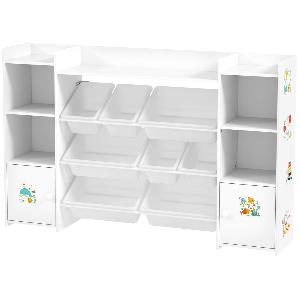 Kids Toy Organizers and Storage with 8 Removable Storage Bins and Bookshelf, White