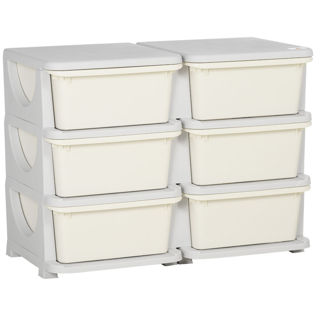 Kids Toy Storage Organizer, Cream with 6 Drawers, 3 Tier Units for Nursery, Playroom, Kindergarten