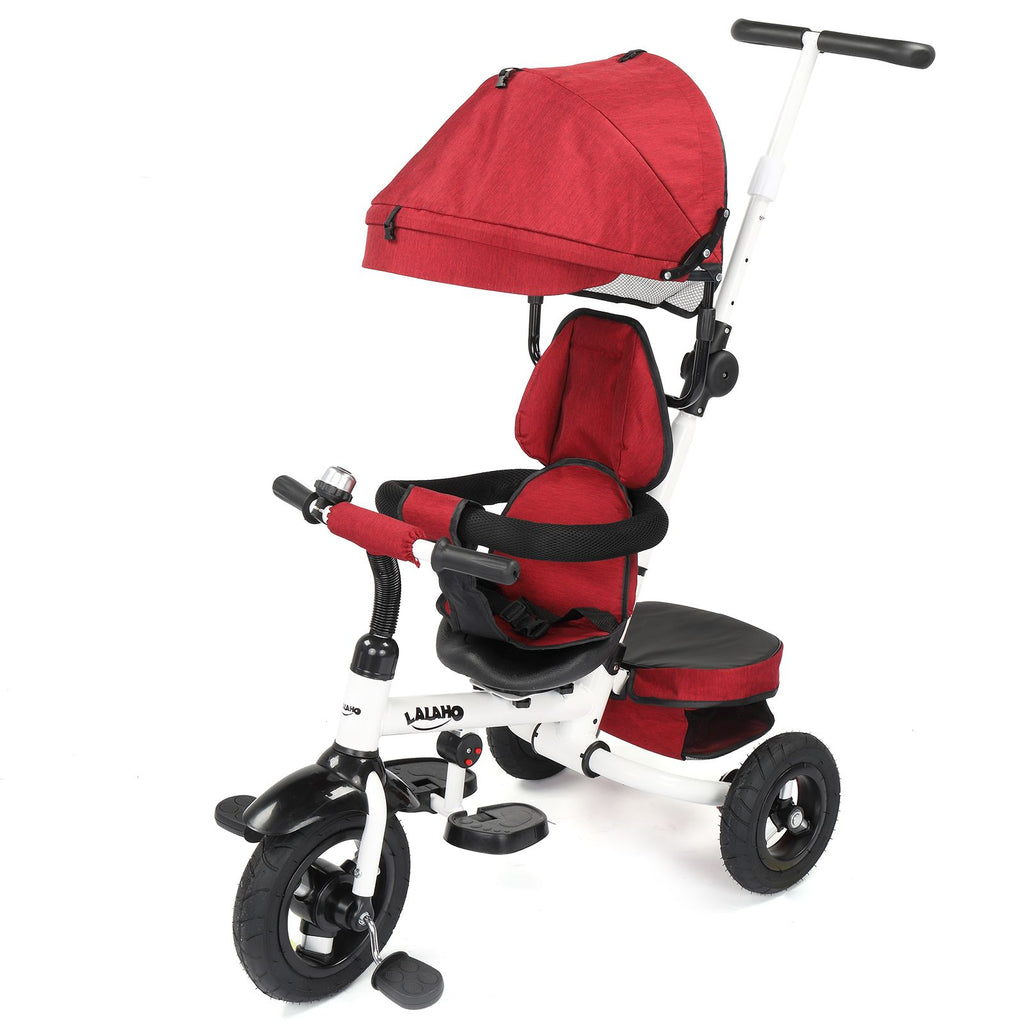 Kids Tricycle, Kids Folding Steer Stroller with Rotatable Seat, Adjustable Push Handle & Canopy, Safety Harness, Storage Bag