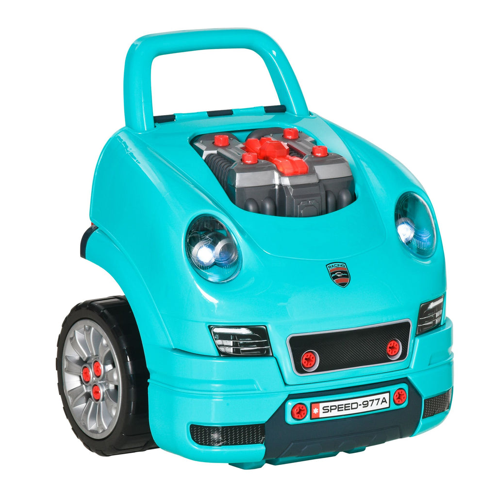 Kids Truck Engine Mechanic Toy | Includes 61 Pieces, Steering Wheel, Horn, Light, RC Car Key | Teal | for Ages 3-5