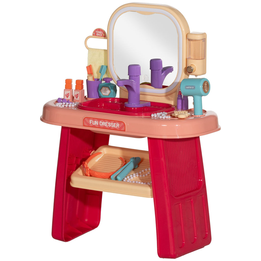 Kids Vanity Set with Mirror, LED Light, Music, 23 Accessories, Pretend Play Set for Girls 3-6 Years, Pink