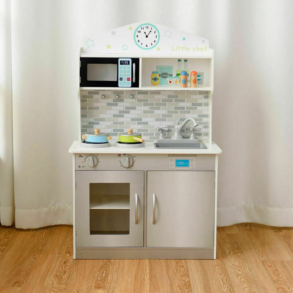 Kid's Wooden Pretend Cooking Play Kitchen Set