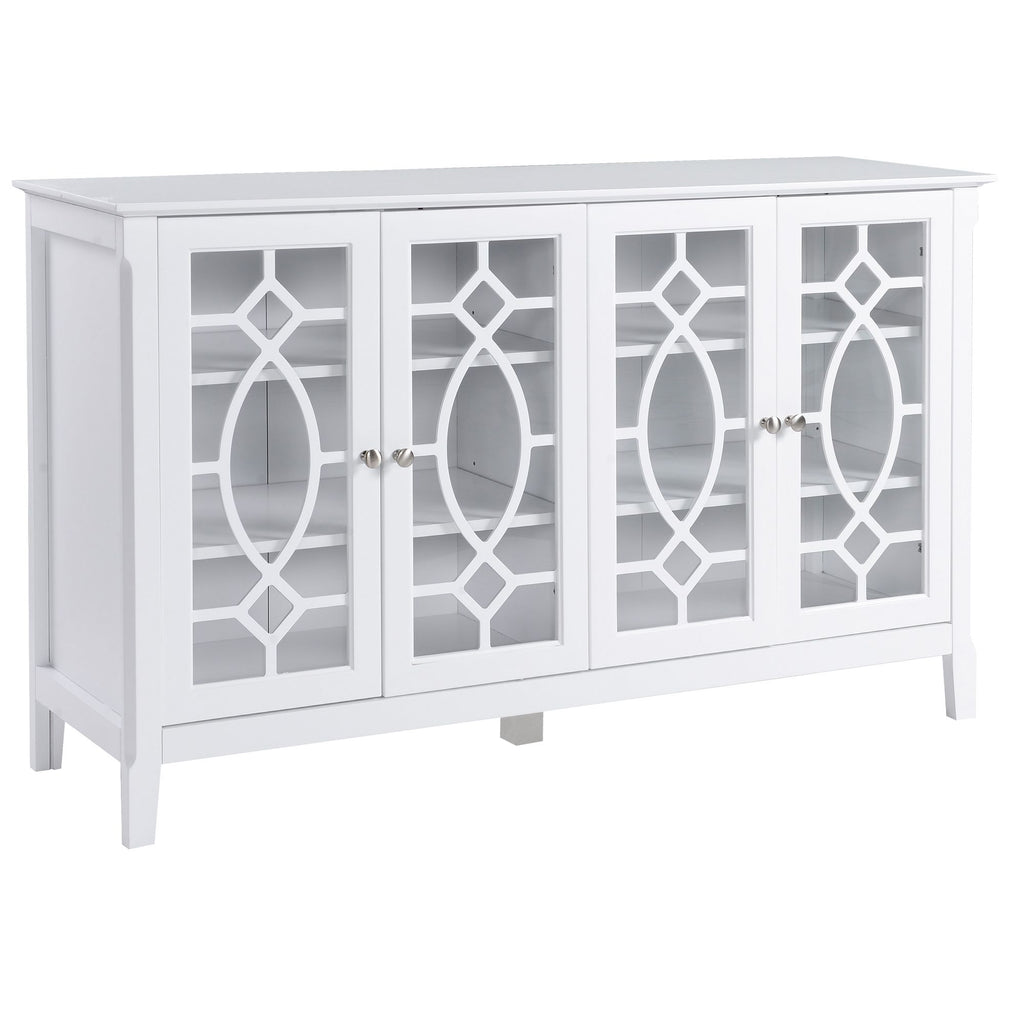 Kitchen Buffet Cabinet White Sideboard with Glass Doors Adjustable Shelves for Dining & Coffee Bar