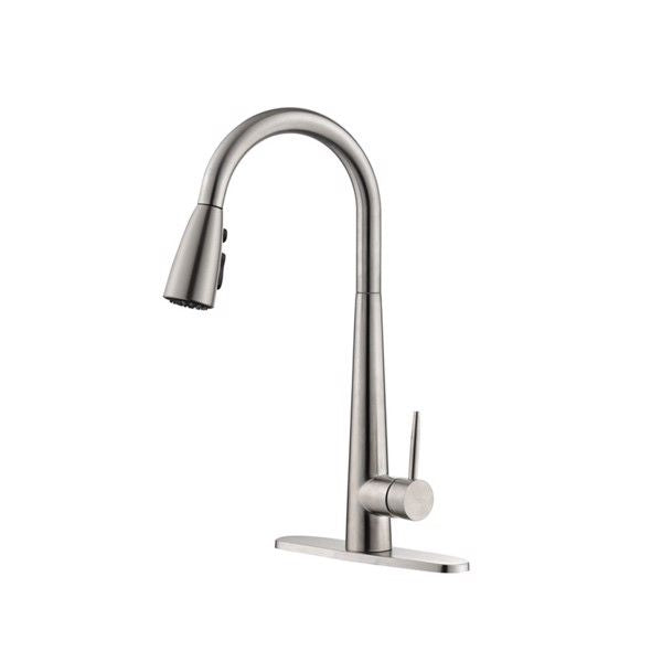 Kitchen Faucet with Pull Down Sprayer Brushed Nickel; High Arc Single Handle Kitchen Sink Faucet with Deck Plate; Commercial Modern Stainless Steel Kitchen Faucets