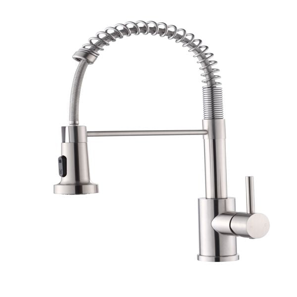 Kitchen Faucet with Pull Down Sprayer Industrial 1 Handle 1 Hole Or 3 Hole Faucet for Farmhouse Camper Laundry Utility Rv Wet Bar Sinks, Stainless Steel, Brushed Nickel[Unable to ship on weekends,usps