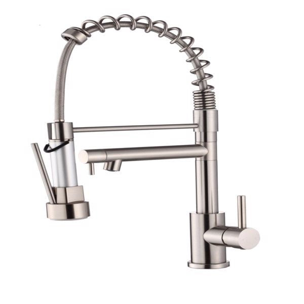 Kitchen Faucet with Pull Down Sprayer, Touch On Single Handle 2- Function Stainless Steel Spring Neck, Single Hole Installation for Residential, Commercial, RV, Bar & More, Brushed Nickel[Unable to sh