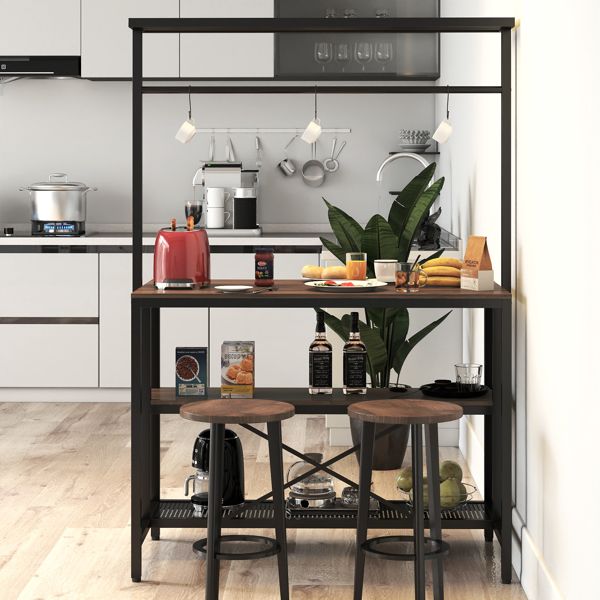 Kitchen Island, Bakers Rack, Island Table for Kitchen,3 Tier Microwave Stand Oven Shelf with Storage, Storage Shelf for Kitchen Dining Room Living Room,3 Hooks