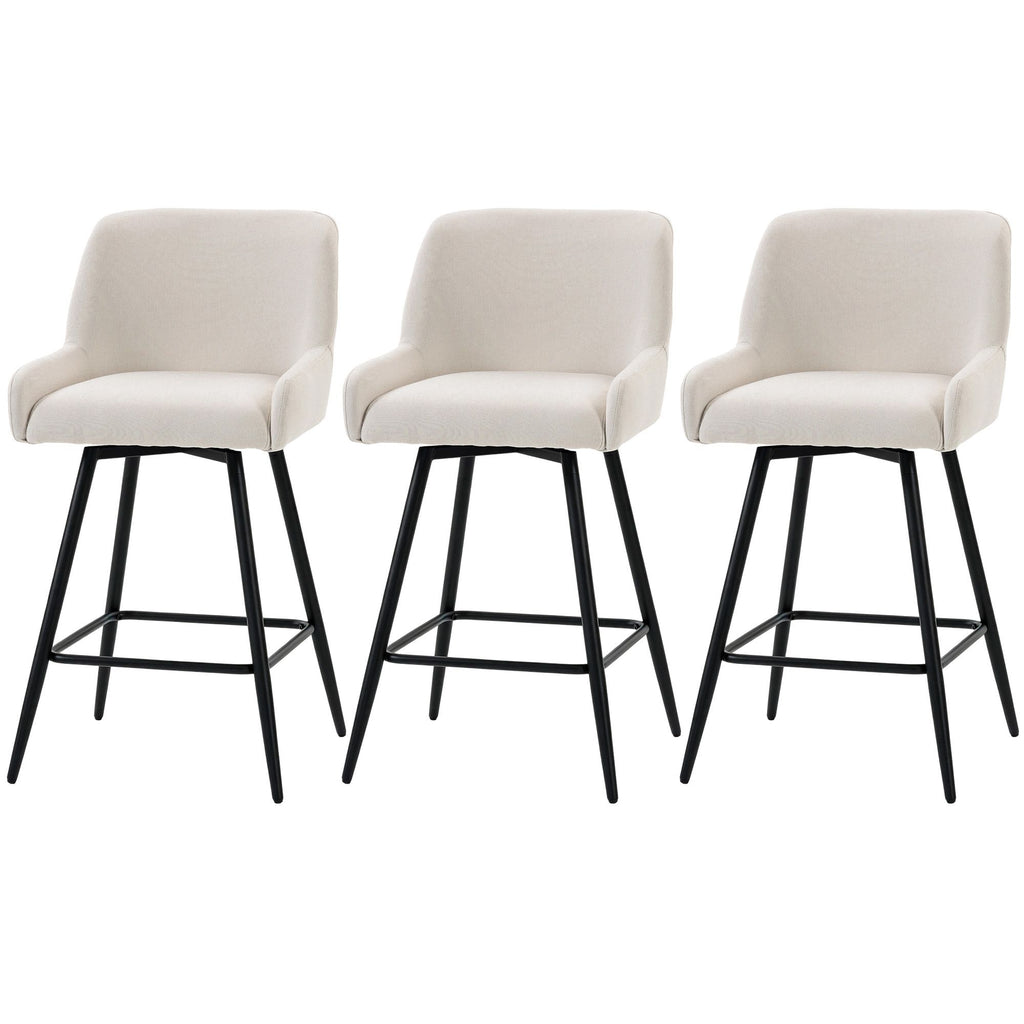Kitchen Island Chairs Counter Height Bar Stools with Swivel Linen Seat and Footrest, Cream White