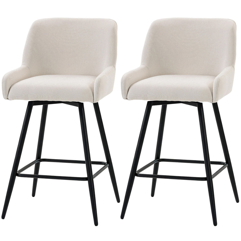Kitchen Island Chairs Counter Height Bar Stools with Swivel Linen Seat and Footrest, Cream White